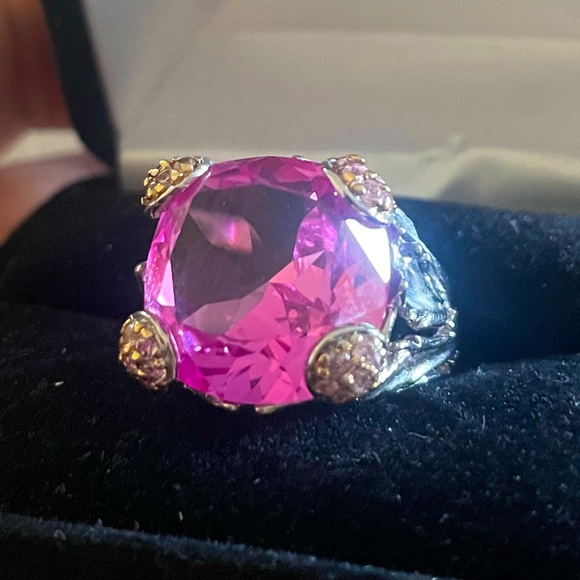 Judith Ripka ring sterling, silver designer, ring, large pink topaz - Picture 3 of 10